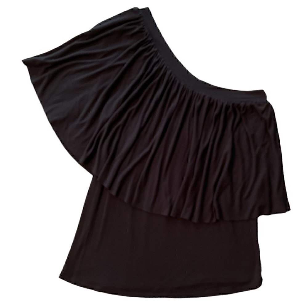 Women's One Shoulder Knit Black Shirt with Ruffle  Size S